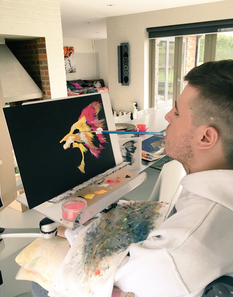 henryfraser0's tweet photo. My mouth painting - The Return Of The King.

I am paralysed from the shoulders down so I can only paint with my mouth. https://t.co/8rU9e1iBgD https://t.co/y09Ms79FFv