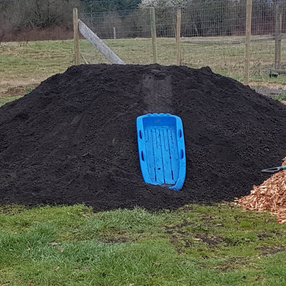 almostafarmBC's tweet photo. Sliding into spring here on the farm #almostafarmbc #hgtvcanada #toofunny #kids #funtimes #gardening https://t.co/w4PPzj1vsj
