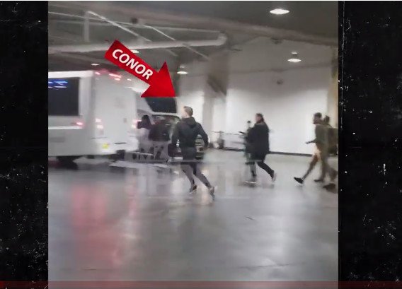 MMAFighting's tweet photo. VIDEO: Watch Conor McGregor throw a dolly through UFC 223 fighter bus window https://t.co/67oEHyACjR https://t.co/4x9INP6Z6A