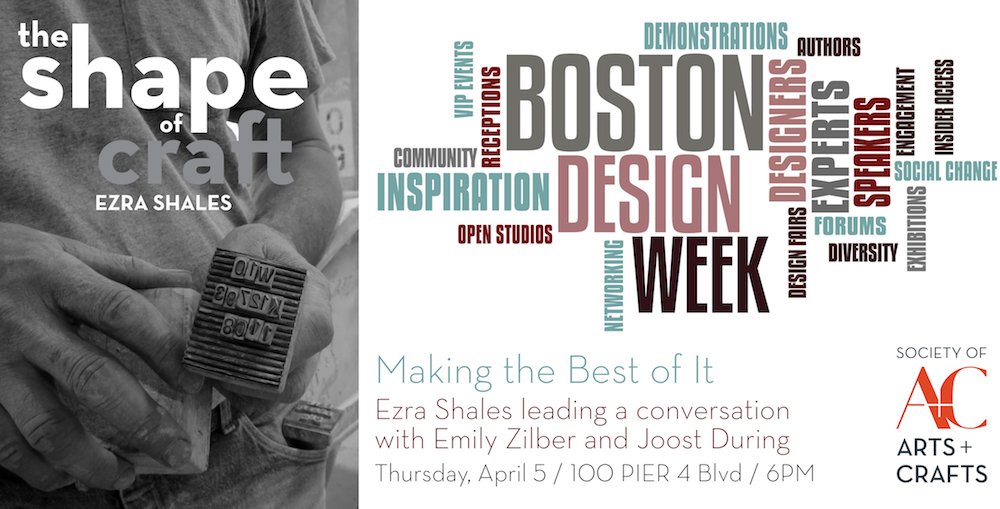 MassArt's tweet image. Professor Ezra Shales will be speaking at @Societyofcrafts about his new book, &quot;The Shape of Craft,&quot; today for @BosDesignWeek! #BostonDesignWeek