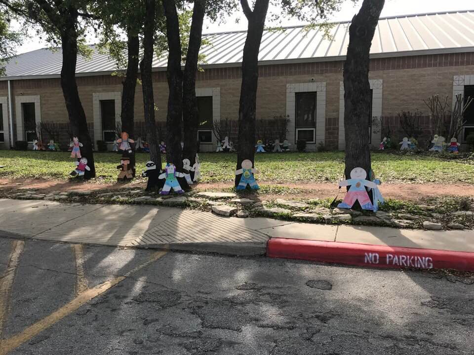 NISDSteubing's tweet photo. Cardboard Kids represent one of thousands of abused and neglected children. #SteubingInspired Ss decorated their Cardboard Kids and brought them back to school to be displayed. Our message is “No Excuse. Stop Child Abuse”. #cardboardkidsSA @NISD #NISDInspired @Steubing_PTA https://t.co/ngUcYcFXok