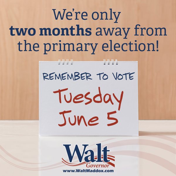 WaltMaddox's tweet photo. We're getting closer and closer! Retweet to remind your friends, family, neighbors, and coworkers. #MaddoxMomentum #believe #alpolitics https://t.co/pk1QydLeOs