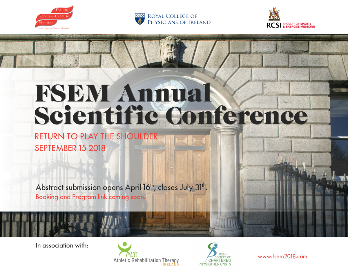 sscsportsmed's tweet image. The @FSEM_IRL Annual Conference date is announced today in partnership with @ARTIIreland and @_ISCP_