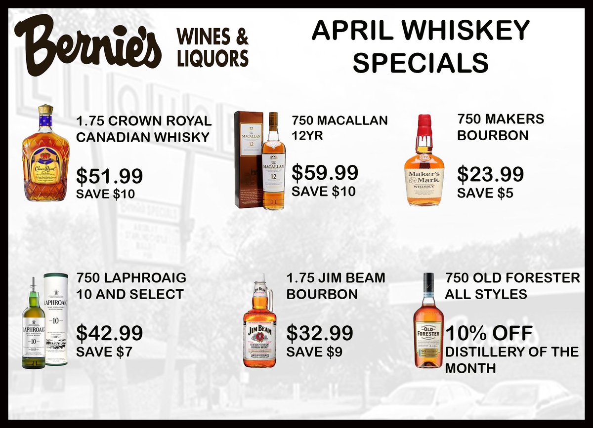 Enjoy these whiskey savings all month at Bernie's.