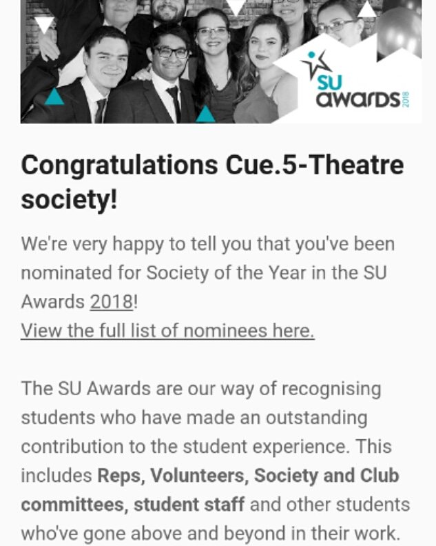Arucue5's tweet photo. We have been nominated for SOCIETY OF THE YEAR at the @AngliaRuskinSU awards. This is so exciting for us! 
https://t.co/sDWDuD8Jrs https://t.co/k6BLXsqyeA