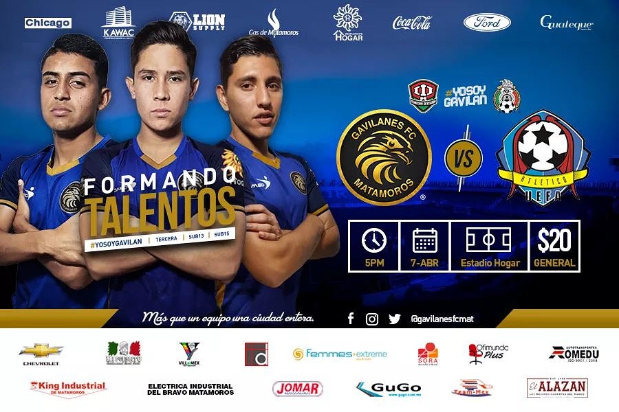 gavilanesfcmat's tweet photo. GAVILANES FC MATAMOROS | TERCERA DIVISION

Esta semana es doble jornada para nuestro equipo de Tercera División y ahora nos toca recibir al Atletico UEFA en el Estadio Hogar. Te esperamos este sábado 7 de Abril a las 5PM para apoyar a Gavilanes FC Matamoros de la Tercera División https://t.co/JUHbS11cd7