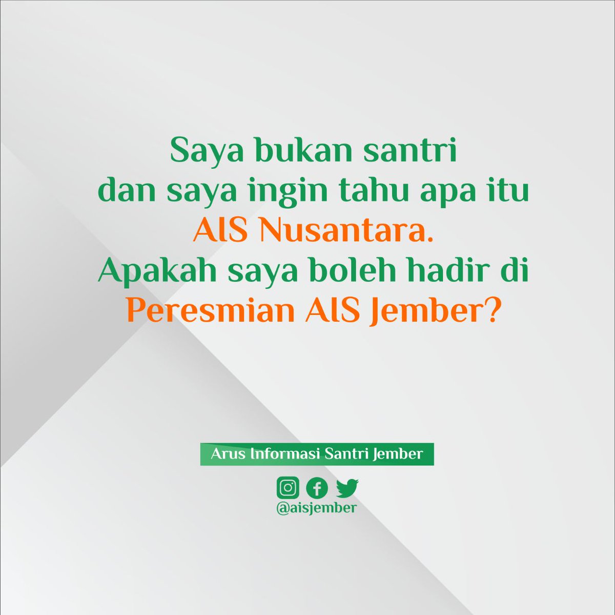 aisnujember's tweet photo. Kali ini AIS Jember menjawab pertanyaan yang sudah masuk. Di geser yaa 😊😊. - "Arus Informasi Santri Jember" "Always Miber, Beeeerrrr..." 
#aisnusantara #aisjawiwetan #aisjember #aisjawatengah #aisjawabarat #aisjogja #aisbatavia #aisbanten #aisnainiversary https://t.co/KXCbYYlYk9