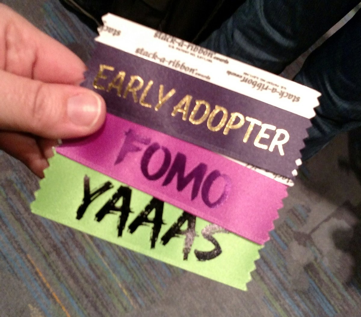 BavarianErin's tweet photo. These badge ribbons....😂 #c2e2 #retailersummit https://t.co/fJ2i33HzEk