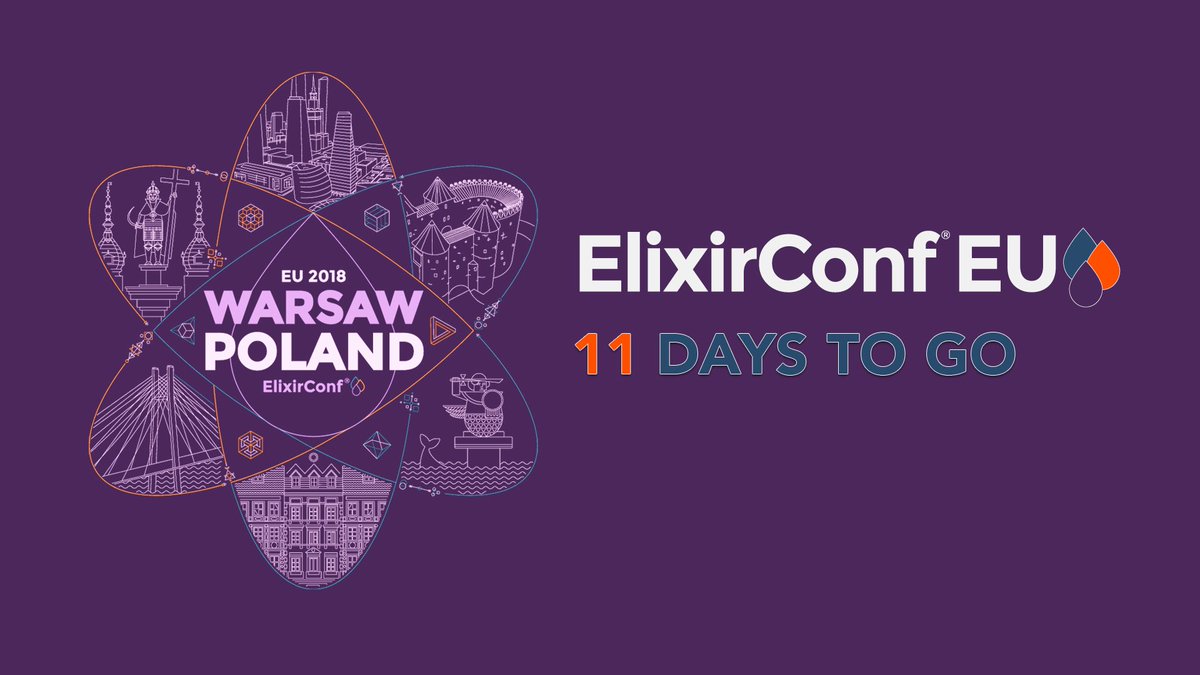 ElixirConfEU's tweet image. Not long to wait. There's only 11 days to go until #ElixirConfEU - if you're still thinking of attending, there's a few conference and training tickets remaining ow.ly/epfB30jkZjh