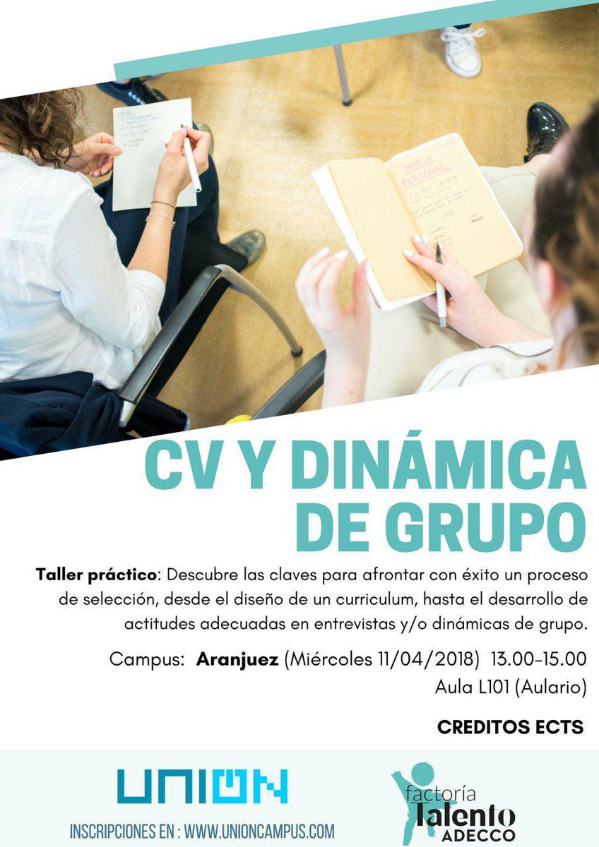 Este miércoles 11 presentamos en el campus de Aranjuez el Taller "Claves para afrontar el proceso de selección" de 13.00 a 15.00 en el edificio Lucas Jordán, L101 ¿Te lo piensas perder?