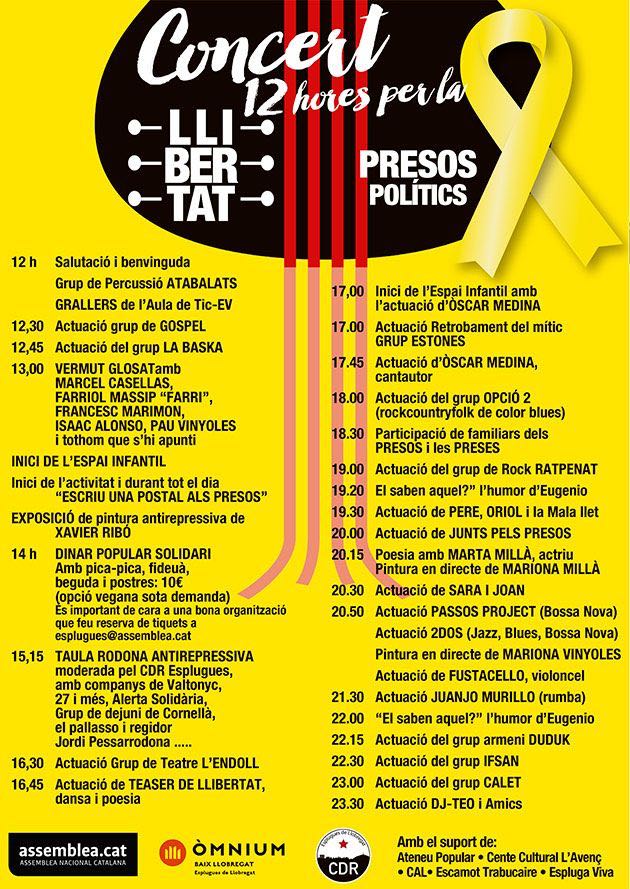 una excusa perfecta per gaudir d'una tarda, vespre, nit de primavera. bones actuacions i moltes activitats. apropa't a les *12 hores de concert per la llibertat* Dissabte 7 a #concertxllibertatEsplugues