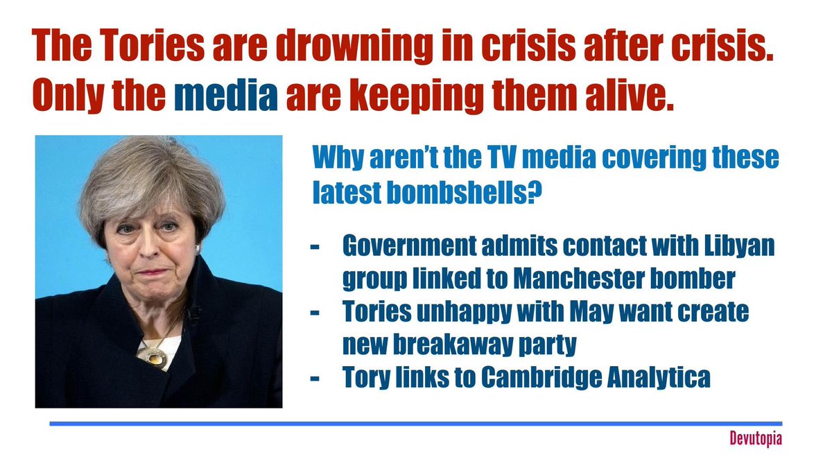 SocialistVoice's tweet photo. Today’s buried news:

• Tories admit contact with Libyan group linked to Manchester suicide bomber 

• London Tories threaten to create breakaway group 

• More links to Cambridge Analytica 

• Boris Johnson’s lies about Russia’s links to Salisbury novichok poisoning deepen https://t.co/Okl5vT8sAI