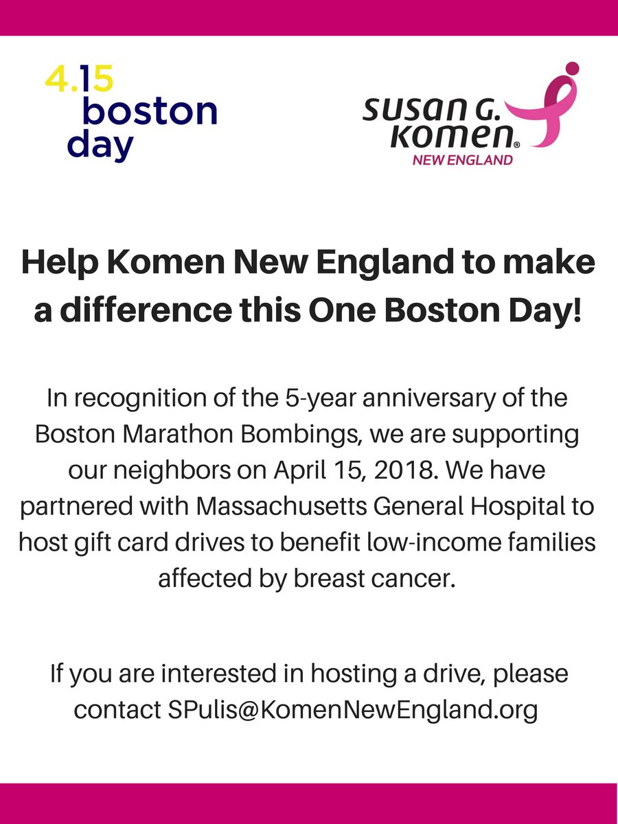 KomenNewEng's tweet photo. #OneBostonDay is an opportunity to help a neighbor, friend, or stranger in the spirit of kindness. Will you join #KomenNE and help us support our neighbors going through treatment at MGH Chelsea Healthcare Center? #BeMoreThanPink #TogetherForward #OneBostonDay https://t.co/hA36Sk8tvM