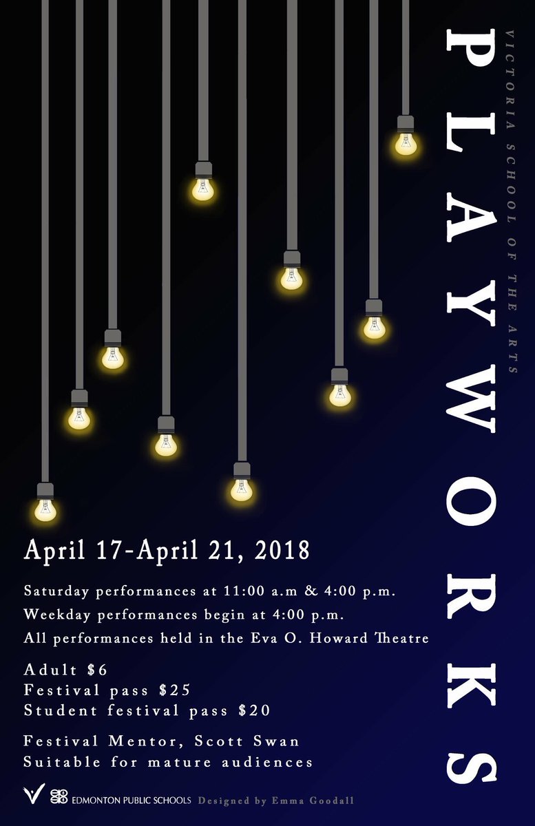 Tickets are on sale for PlayWorks, our festival of student directed one act plays. The festival runs April 17-21 with performances at 4:00 PM on weekdays and 11:00 AM and 4:00 PM on Saturday. Tickets-$6, festival pass-$25 ($20 for students). Call our Box Office at 780-392-3534.