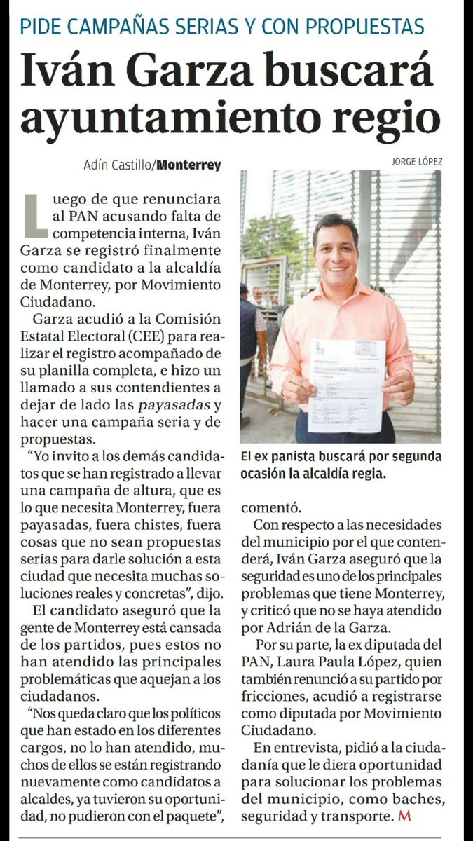 "La gente de #Monterrey está cansada de los partidos, pues estos no han atendido las principales problemáticas que aquejan a los ciudadanos. Una de esas problemáticas es la seguridad" - <a href="/IvanGarzaT/">Ivan Garza</a>