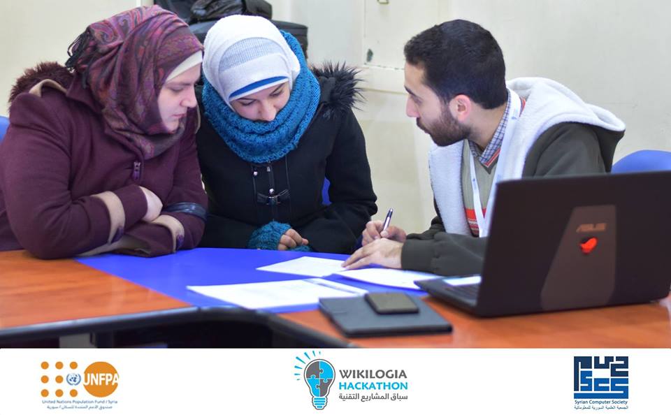 UnfpaSyria's tweet photo. #Tech will fill 50% of routine jobs in the #Future. @UNFPA aims to empower young people with #Tech as a key component for the future. @Wikilogia and #SyrianComputerSociety organize a #Hackathon in #Aleppo. #Mentorship session started https://t.co/CGJDrRleuM
