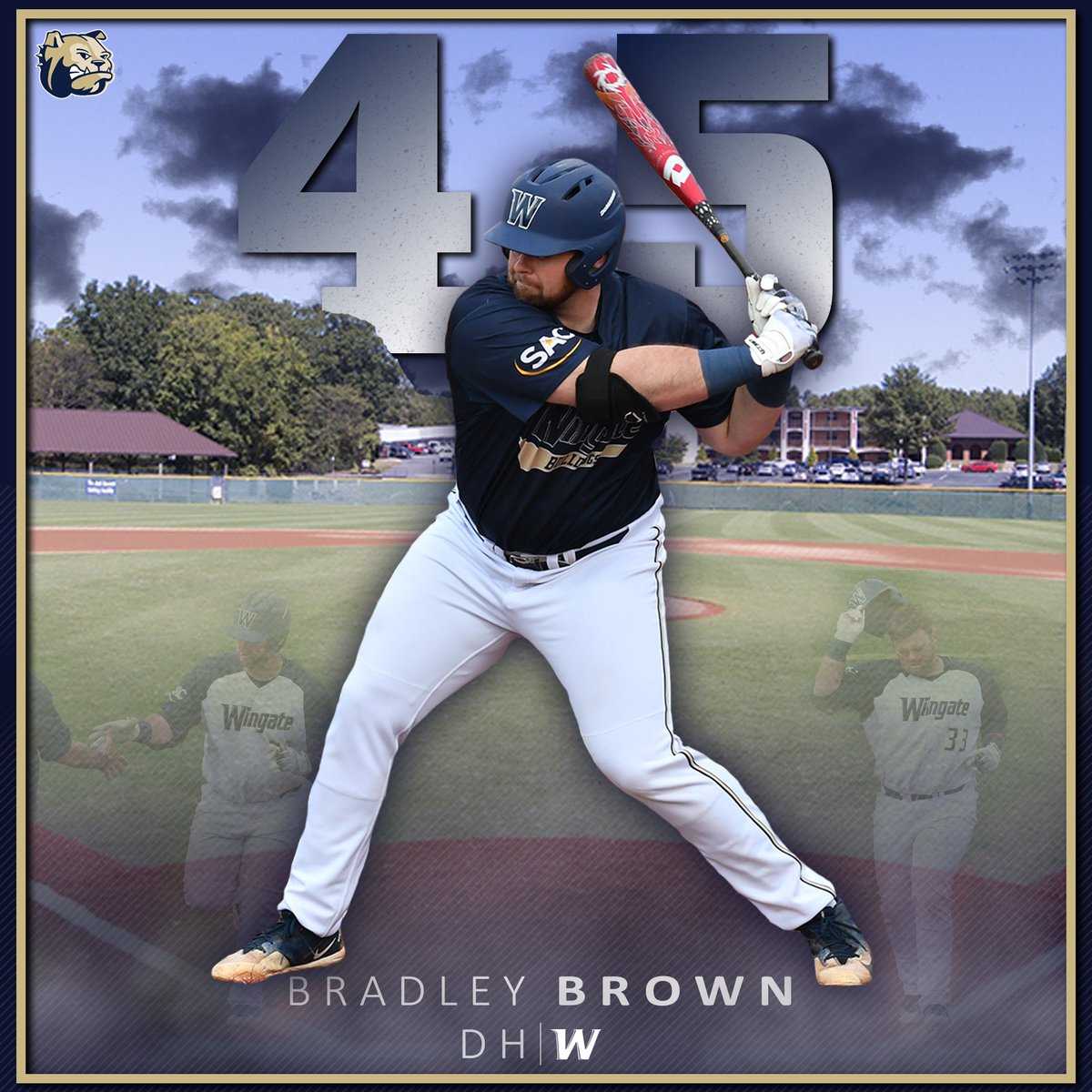WU_Bulldogs's tweet photo. With his 4️⃣5️⃣th career home run, #WUBSB senior Bradley Brown:

▪️Moved into 2nd place all-time in WU career homers
▪️Is the first @WingateBaseball player in school history with 10+ home runs in 4 straight seasons
▪️In the top 10 in SAC history in HR, RBI &amp; Walks. 

👏 https://t.co/g5zjZnJANj