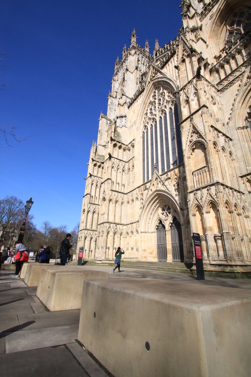 Today I saw the 'anti-terrorism' concrete blocks outside York Minster's west end for myself. Built between 1220- 1472, the Minster has survived for centuries, but this new modification is claimed to be neccessary amid the current terror threat... #York #YorkMinster #urbansecurity