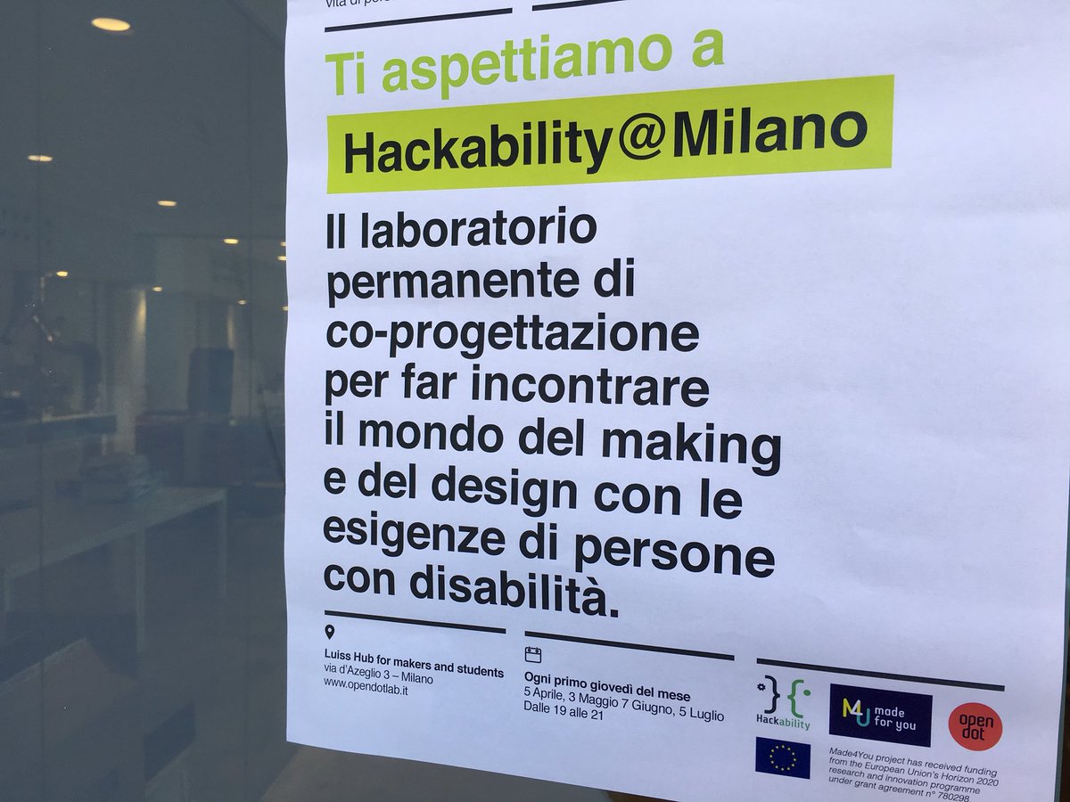 opendotlab's tweet image. Hackability@Milano primo appuntamento oggi al @MilanoLUISSHub ogni primo giovedì del mese #designforcare #inclusivehealthcare