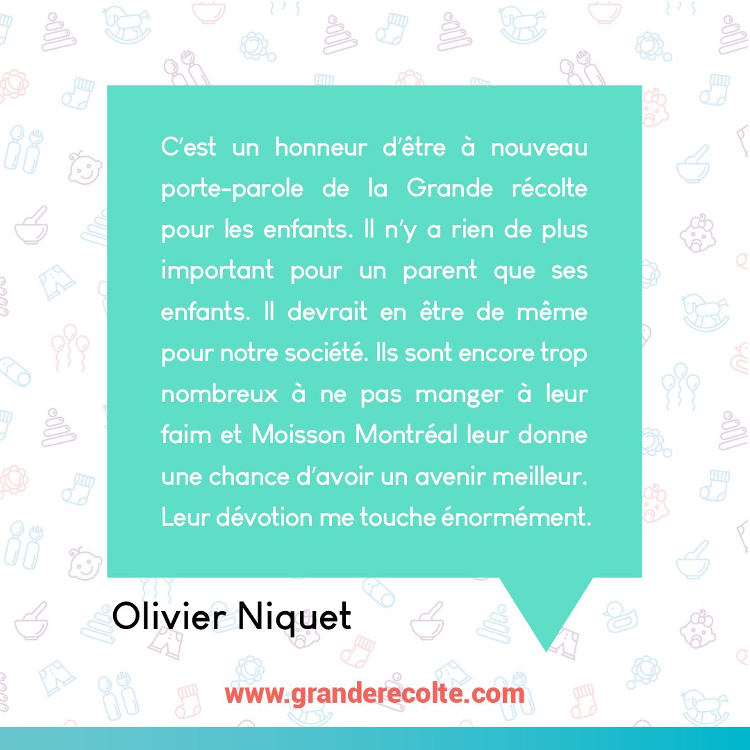moissonMTL's tweet photo. @oniquet s'exprime sur son #engagement auprès de la Grande récolte pour les enfants. Vous aussi, prenez part à la #GRPE et faites une différence ! Beaucoup trop de tout-petits souffrent de la faim chaque mois à Montréal, en Montérégie et en Estrie, aidez-nous à les nourrir ! https://t.co/LsBw8UZyhJ