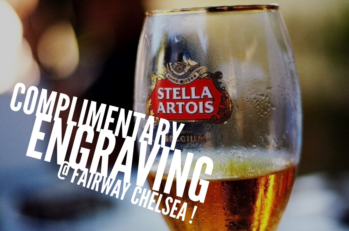 HartAgency's tweet photo. Complimentary Engraving TOMORROW! At Fairway Chelsea from 4-7p you can receive a complimentary @stellaartois beer glass &amp; have it engraved 🍻 #hartagency #stella https://t.co/Qlx6BKksqV