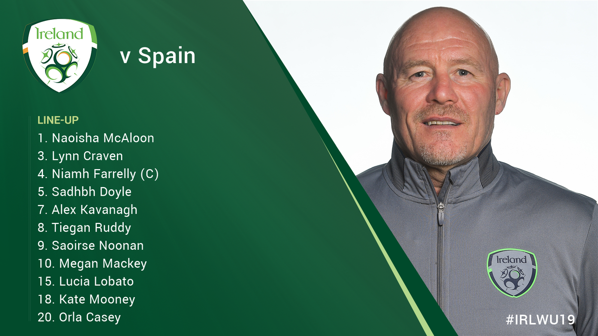 The #IRLWU19 🇮🇪 starting team to face Spain 🇪🇸! Kick off is at 7pm in Turner's Cross. #COYGIG