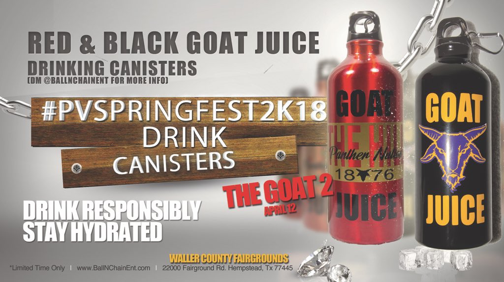 BallNChainENT's tweet photo. π¨ GOAT JUICE CANISTERS will be the only item allowed into the eventπ¨We will have a full running concession stand at #PVGOAT2 therefore any outside food or drink must be thrown away before entering the event. You may put any beverage in your canister and enter into the event. https://t.co/QF5XDpg10S