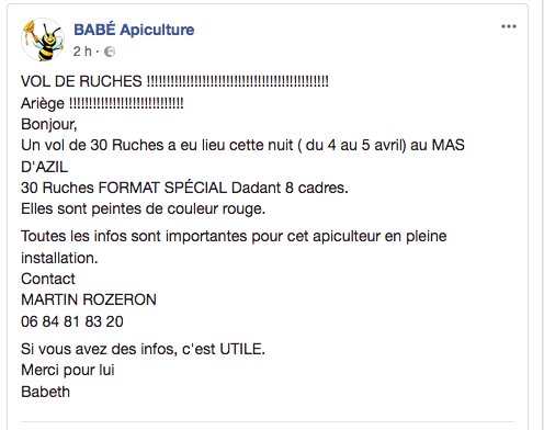 jeanlesabeilles's tweet photo. VOL DE RUCHES, merci d'être ux aguets ! https://t.co/unOofQhCHf https://t.co/hFH9yli9Hm