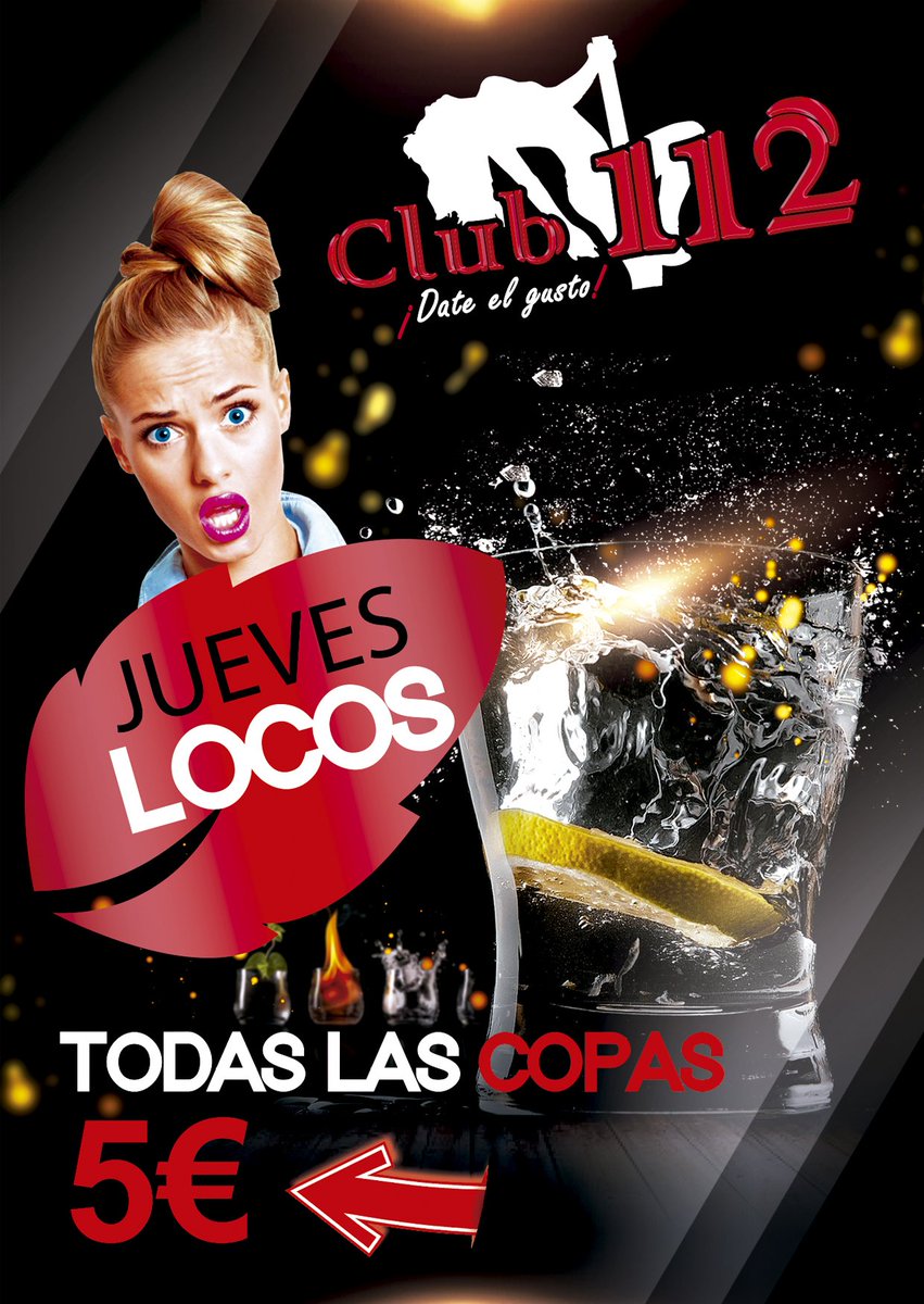 Club112elejido's tweet photo. ¡¡Llegó por fin el JUEVES a Club 112!! 🎉😄 Y aquí nos volvemos locos para que comiences el fin de semana por todo lo alto: ¡¡tus COPAS por sólo 5€!! 🍸👄🎉

Avd. Ciavieja 2, #ElEjido (#Almería)  📞950 48 73 49 https://t.co/yjtI93b6fK
#Club112 #Elejido #Almería #Noche #Ambiente https://t.co/DLXMwEaYPz
