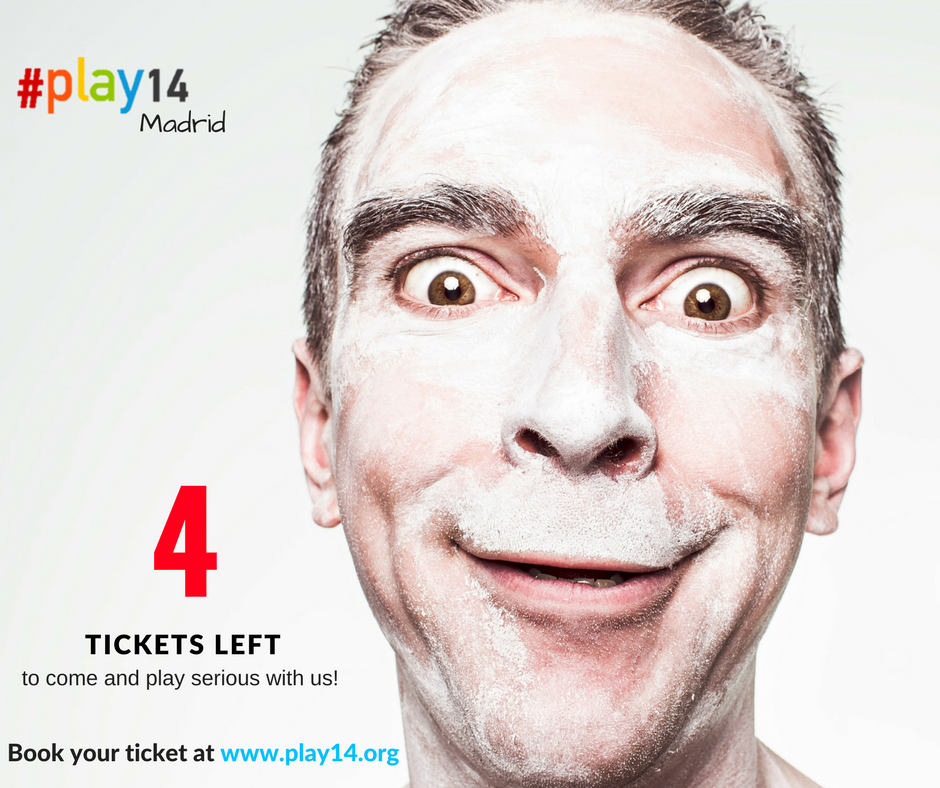 Only 4 tickets left to participate in #play14Madrid on Jun 1-3! Play with us to foster your creativity and improve your capacity to innovate. Wait no more and book your spot here👉 buff.ly/2IlkUEh
#seriousgames #play14madrid #agile #LSP #innovation #gamification #playful