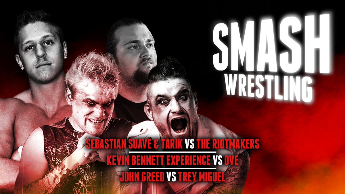 smashwrestling's tweet photo. TONIGHT! @fightnet and then Facebook Live, we have Smash Wrestling and The Hangover! Tonight's guest is the entire @TheKevinBennett Experience. Will Tank and Muscle be allowed to talk? Let's find out! https://t.co/gLPbx9P6zX