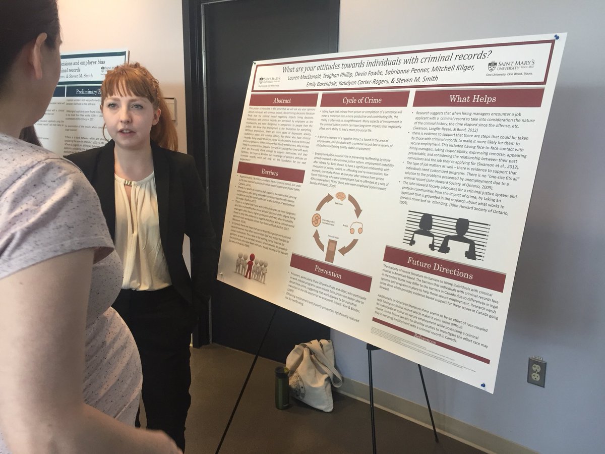 KC_RogersMSc's tweet photo. @PsycSMU Lauren MacDonald presenting our lab project on barriers to hire individuals with a criminal record #SAPLab #Research #Psychology https://t.co/d4qQFeFtsX