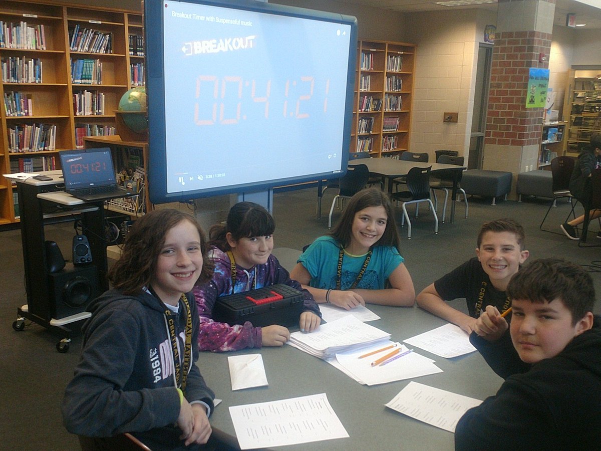 TimHayden18's tweet photo. It's Break out time! Students from @kacybookout &amp; @hawkinsh23 class are trying to solve 6 critical thinking problems in time to break out and survive the sinking of the Titanic! Welcome aboard passengers and good luck! https://t.co/KgyCu1DZjL
