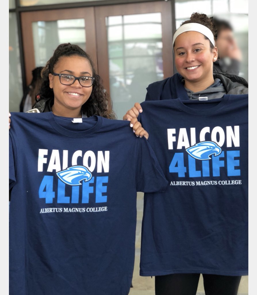 💙You can still get your #falcon4life shirts in Bree 2:30 to 4 pm today! Swap a shirt to donate or make a $5 donation to change for change scholarships! #fearlessfalcons #albertusmagnuscollege #albertusmagnus #ilovealbertus #ilovealbertusweek2018