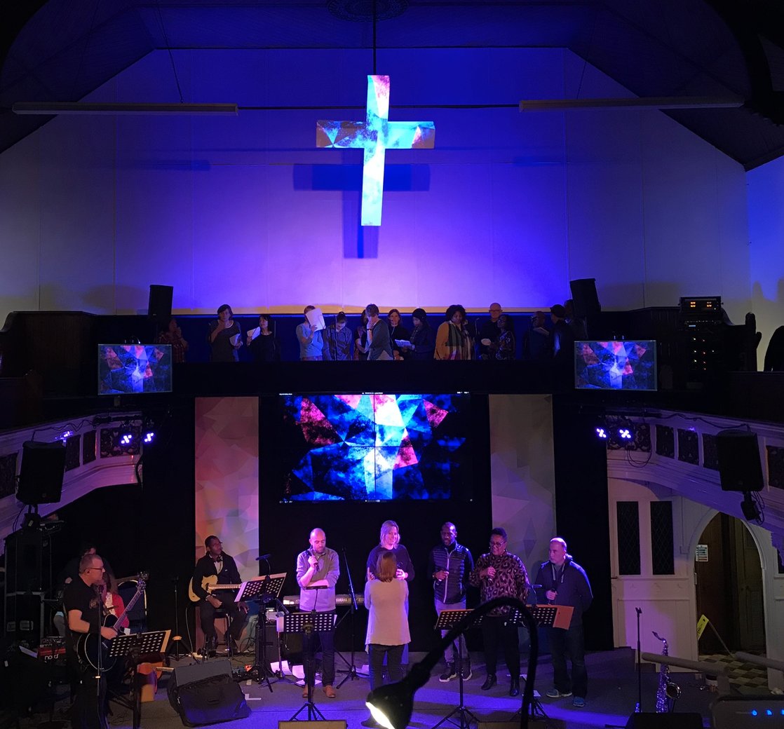 #throwbackthursday Last Thursday we had fun providing projection mapping and content for LCF Church Easter services. As you can see it looked super cool on the 3D Cross. #wedontjustdolighting #Projection #Christieprojectors #lightsandcontentworkinginharmony #Rehearsal