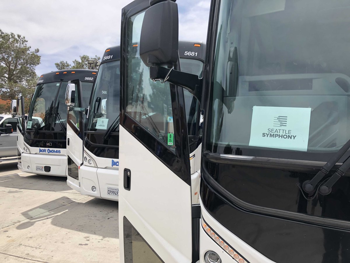 seattlesymphony's tweet photo. How many buses does it take to move an orchestra? THREE!!! We're getting back on the road to #LasVegas after a brief break for lunch. Concert tonight at the @UNLVPAC! #SSOTour #TourBoldly https://t.co/Szi4RRN6oI
