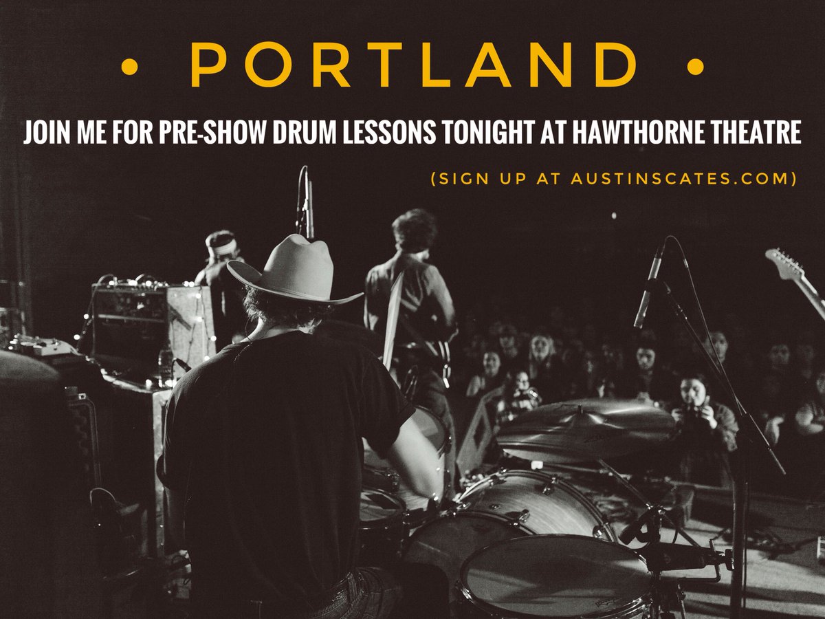 AustinScates's tweet photo. Portland! I’ll be giving a group drum lesson before the show tonight. Sign up at https://t.co/zrcgAduY5a || No drumming experience necessary. https://t.co/YjpQHKHpbM