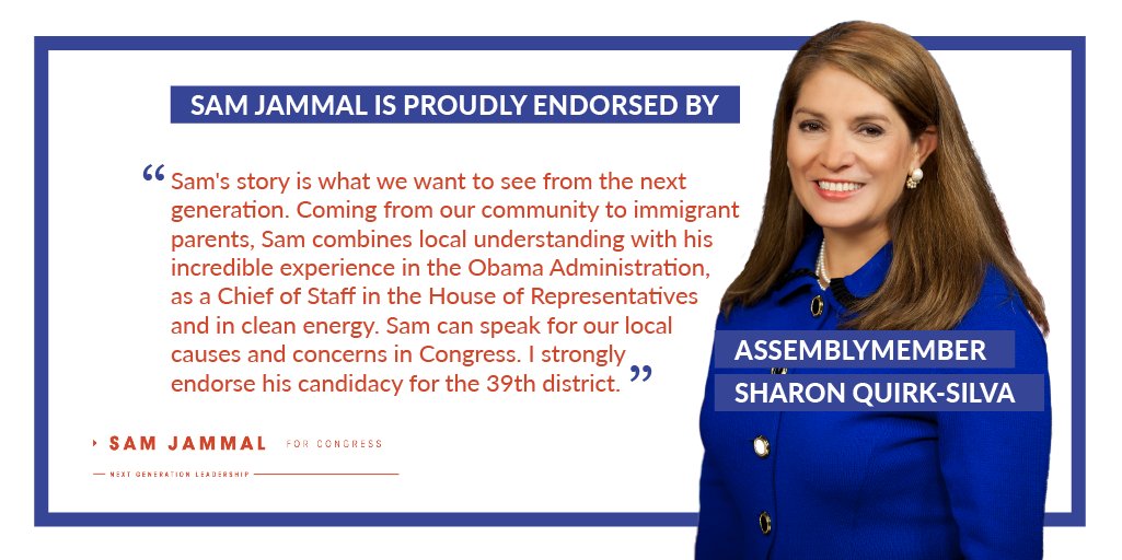 samjammal's tweet photo. As someone with deep roots in this community, it is an honor to have earned the endorsement of Fullerton's hometown Assemblymember Sharon Quirk-Silva. https://t.co/sXMiEL06E0