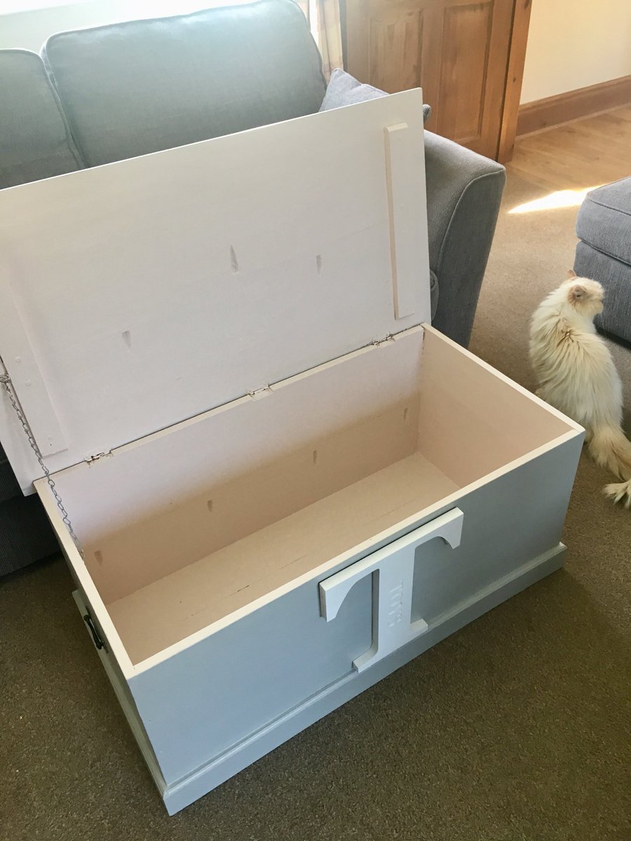 lovedbylottie's tweet photo. From a dark, abandoned blanket box to a stylish & unique toy box! Cornforth white exterior and a pop of Middleton pink when you open it. Nickyโs girls now have gorgeous storage for their toys! ๐๐๐จ#Wilmsow #cheshire #lovepaint #newleaseoflife #RecycleReuseRelove https://t.co/slk7oXdN9O