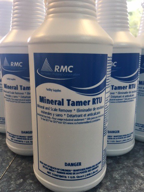 **New product announcement**
Introducing Mineral Tamer ready to use from RMC.
This cleaner is highly effective in cleaning hard water scale,soap scum,rust and urine. Use on stainless steel,ceramic tile and fixtures,showers,tubs and grout.Mineral Tamer has a pleasant fragrance.