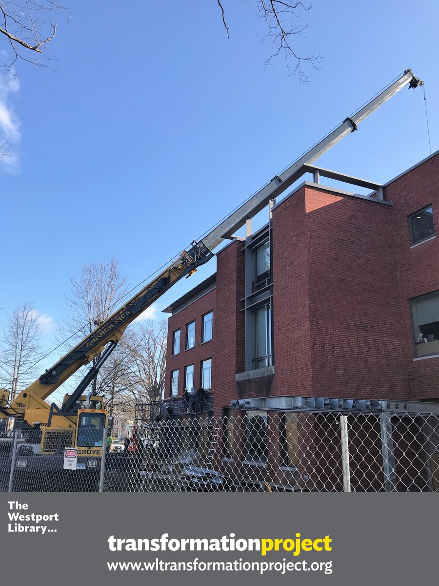 WestportLibrary's tweet image. Up, up, and away! Construction continues and the #TransformationProject progresses.