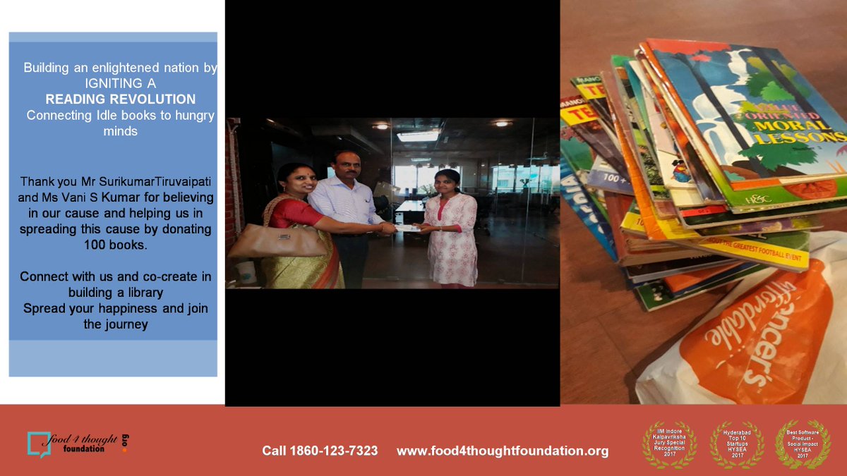 IamBond_F4T's tweet photo. #Donatebooks
Thank you Mr SurikumarTiruvaipati and Ms Vani S Kumar for believing in our cause and helping us in spreading this cause by donating 100 books.
Connect with us and co-create in building a library. Spread your happiness and join the journey.
#Iambond #Iambond_F4TF https://t.co/zSu8tlJgf7