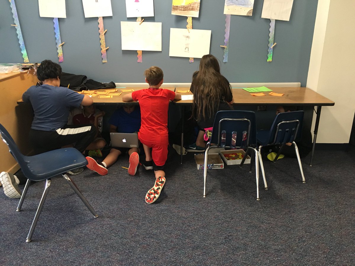 MrsBrubaker's tweet photo. Math Scavenger Hunt on top, Science research under on the left, Decimal Connect 4 under and on the right. Who knew one location could provide so much workspace? #fierce5th #walelm #multipurposespace https://t.co/Q8ODfRLpWi