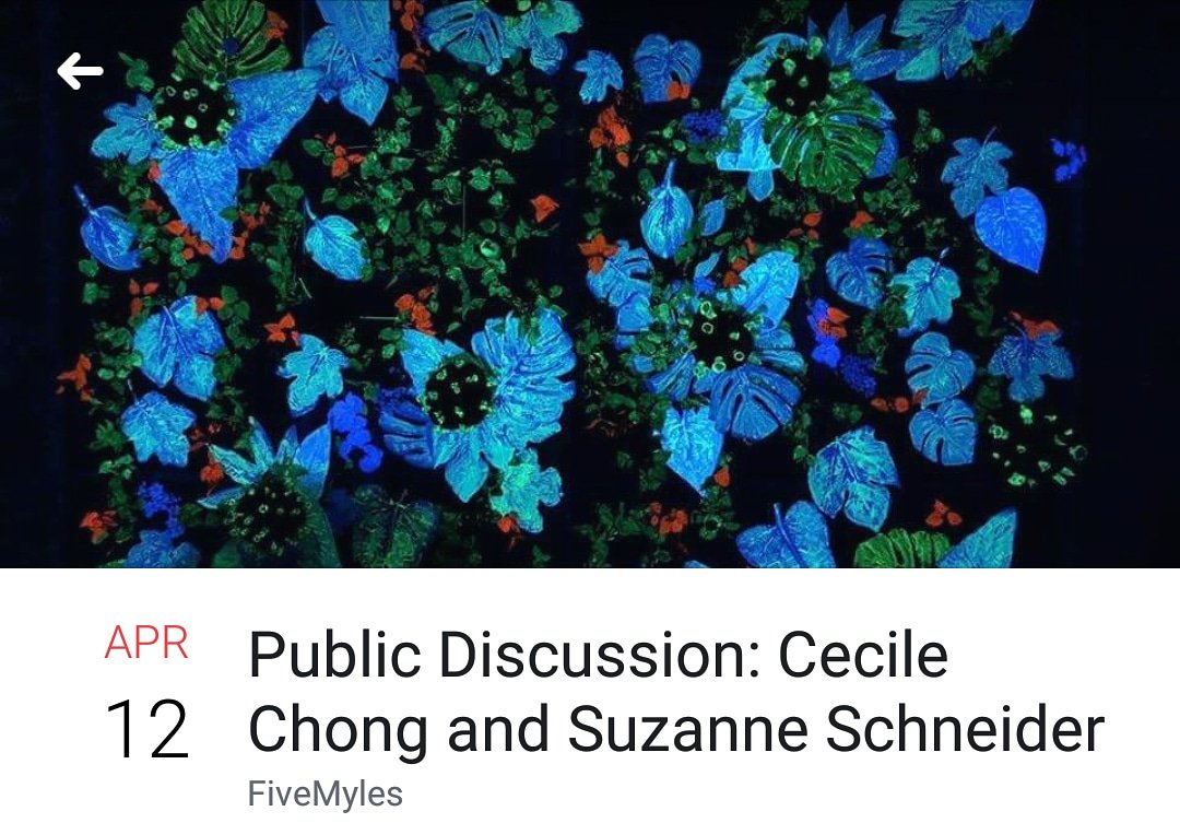 Free Event: In one week join Cecile Chong &amp; scholar Suzanne Schneider for an artist talk about the art installation "In Between Daylight." Make sure to view the work in advance 1-6pm Thurs-Sun at FiveMyles #cecilechong #artisttalk #fivemyles facebook.com/events/3637165…