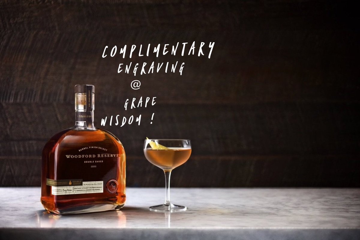 HartAgency's tweet photo. Complimentary engraving TOMORROW from 4-7p at Grape Wisdom Wines ! You'll be able to sample and engrave #WoodfordReserve #doubleoaked #rye  #hartagency https://t.co/G8tCbQ7fQI