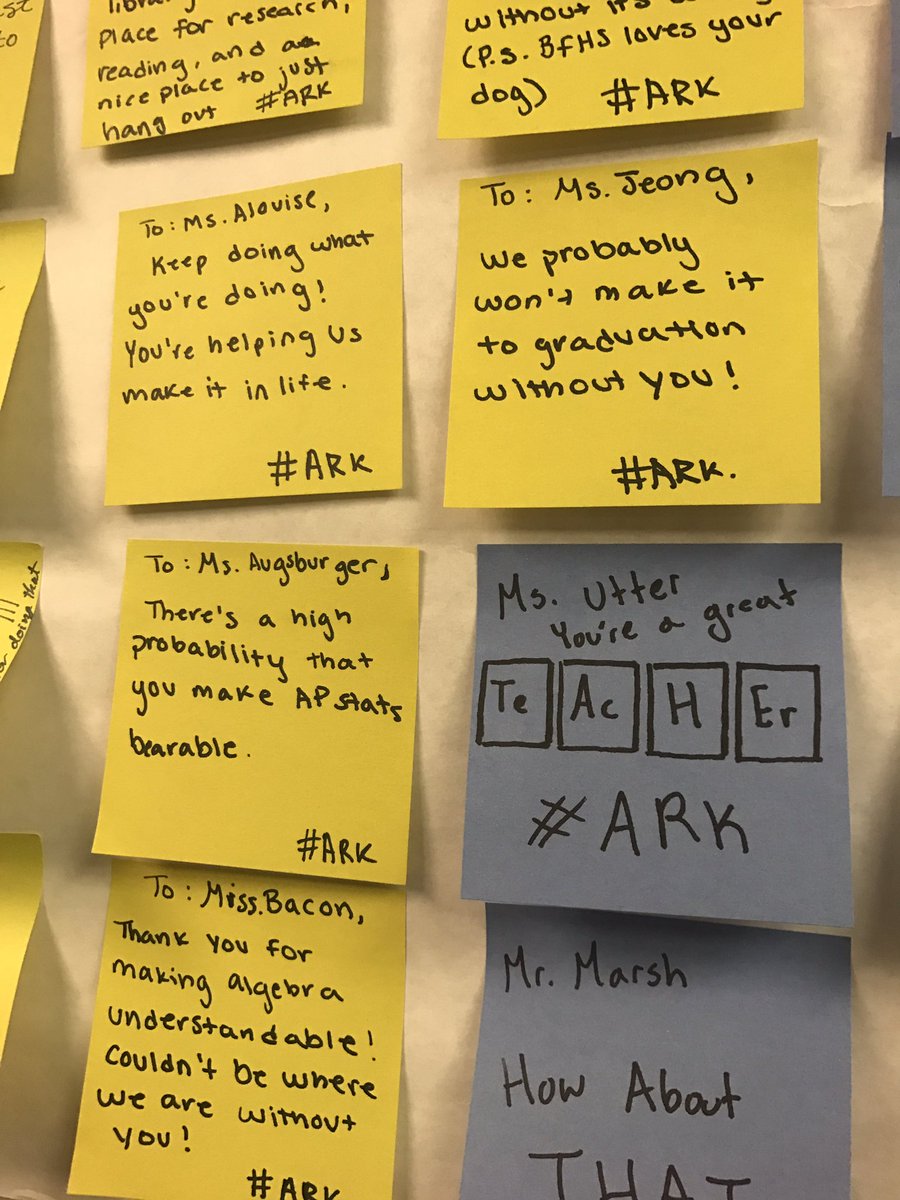 battlefieldARK's tweet photo. ARK club is celebrating teacher appreciation week early! Teachers, look for the ARK poster in the commons and feel free to take a personalized sticky note!!! #ARKtivity https://t.co/8hjrIa9LEx