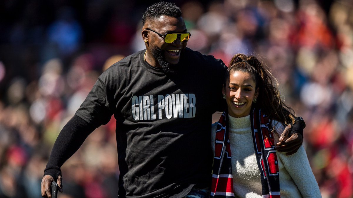 David Ortiz just ripped off his Red Sox jersey to reveal a 'Girl Power' T-shirt to Aly Raisman ❤️ 📸: @RedSox