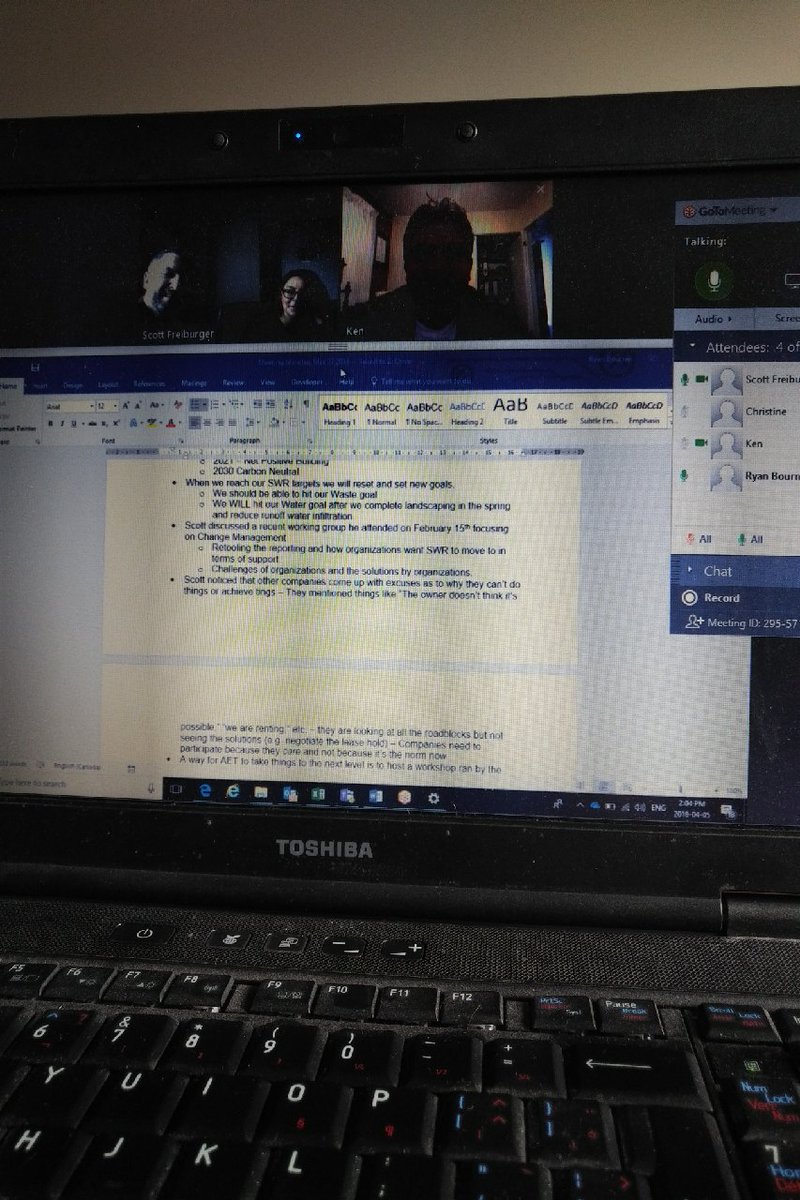 AETGroup's tweet photo. We took our monthly sustainability team meeting to the next level with a #VirtualMeeting. We were able to chat with employees working from home and in different offices AND we checked another box off our bingo card! #CommutingWeek #CarbonCleanseWR @WRSusti https://t.co/DJiZjbo4Bl