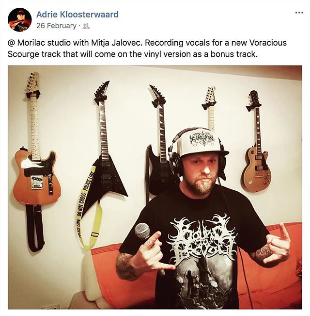 boundtoprevail's tweet photo. Adrie of Sinister & Voracious Scourge recording vocals for a new V.S. track, wearing Bound To Prevail's 'Omen of Iniquity' shirt! - thanks for the support brother! 👊🤘
.
.
.
#boundtoprevail #sinister #sinisterband #voraciousscourge #adriekloosterwaard #metal #metalhead #death… https://t.co/h5xJ1Rfis1