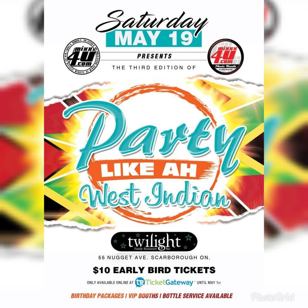 M4URadio's tweet photo. It's been a while since #Mixxx4u did a party inside Twilight Restaurant And Bar! #PartyLikeAhWestIndian 
SATURDAY MAY 19TH 2018
Inside Twilight Restaurant And Bar.
$10 EARLY BIRD TICKETS AVAILABLE AT https://t.co/1bV6wKZqRI until May 1st. https://t.co/VrbsIobZJy